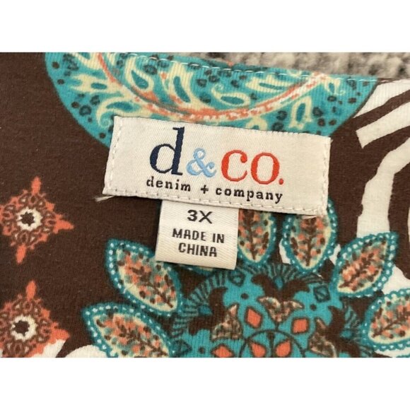 D & Co Denim Company 3X Knit Open Front Cardigan Paisley Animal Print Retro - Picture 5 of 7